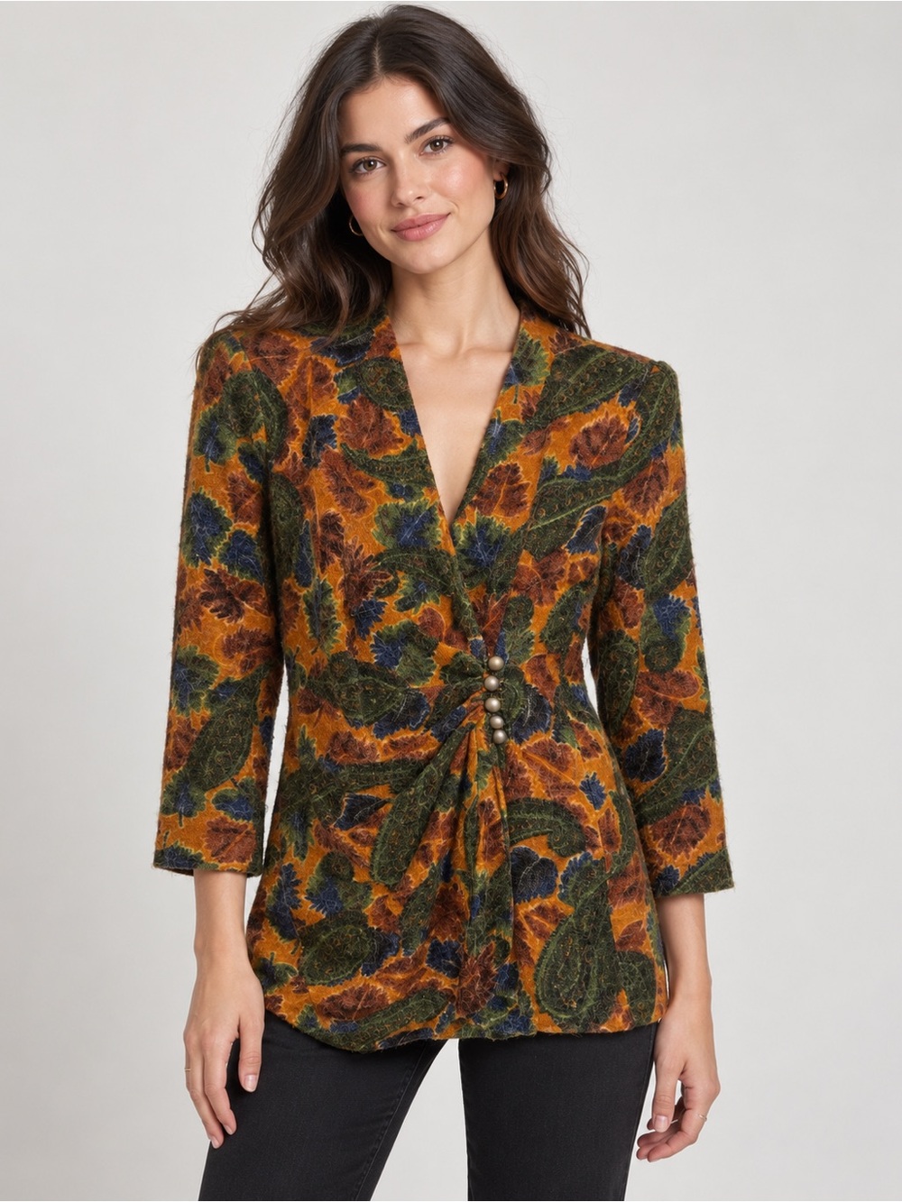 La Louisa Made in Italy Floral Paisley Ruched Blazer Jacket Size 36